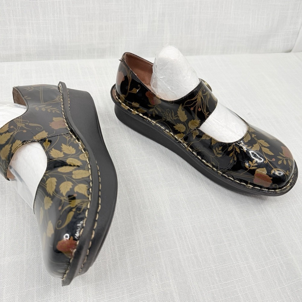 Alegria Paloma Black Patent Floral Mary Jane Comfort Shoes Nursing Shoes EU 39